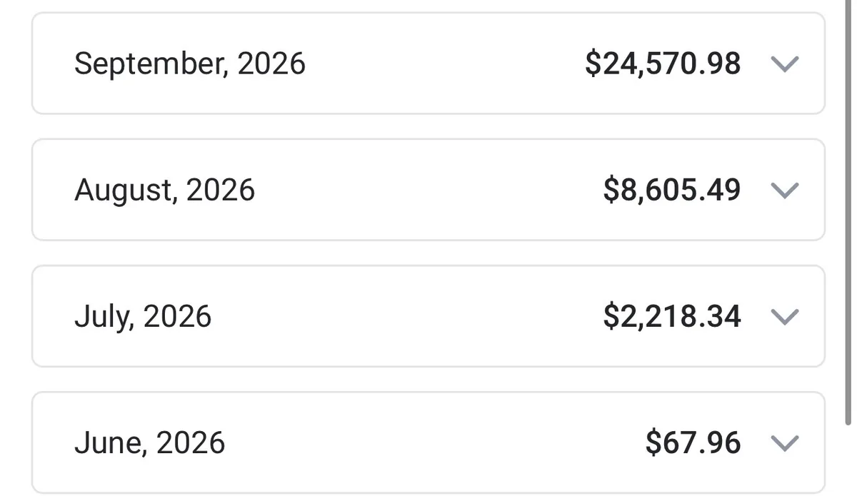 Mia's monthly earnings screenshot, June to September 2026 (name changed)